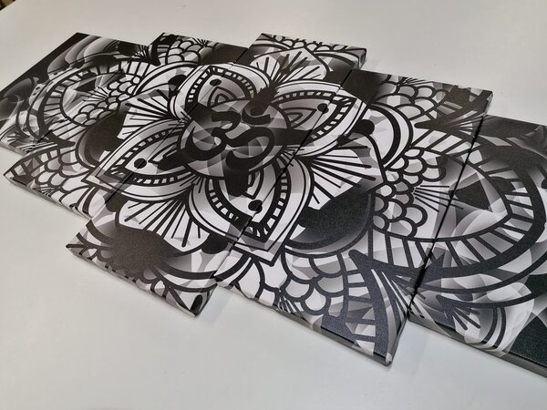 Tablou 5-piese Mandala sănătății în design alb-negru