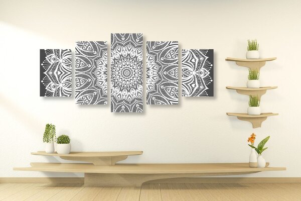 Tablou 5-piese Mandala armonie în design alb-negru