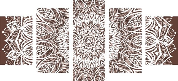 Tablou 5-piese Mandala armonie pe un fundal maro