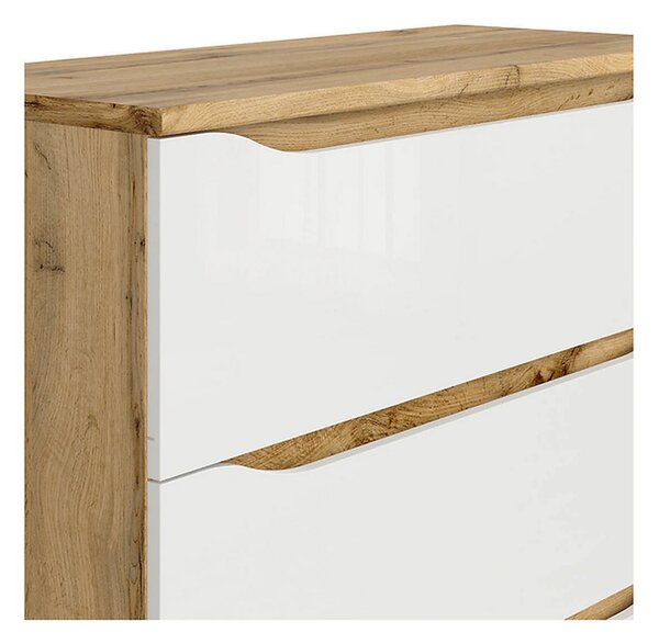 Comoda NUIS, stejar/alb lucios, 90x40x92 cm