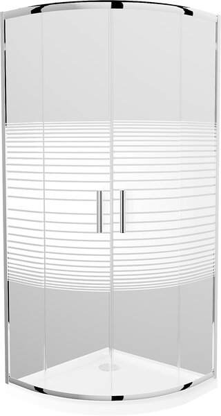 Mexen Rio, duș pătrat cu ușă glisantă 70 x 70 cm, 6 mm sticlă transparentă/în dungi, profil crom + cadă de duș albă, 863-070-070-01-20-4110