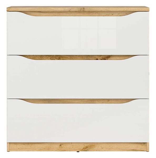 Comoda NUIS, stejar/alb lucios, 90x40x92 cm