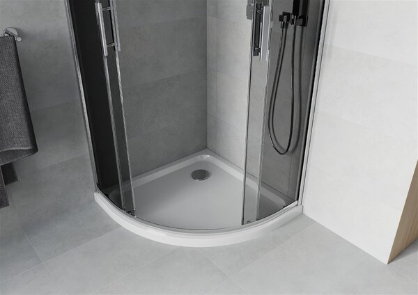 Mexen Rio, duș pătrat cu ușă glisantă 70 x 70 cm, sticlă gri 6mm, profil crom + cadă de duș albă, 863-070-070-01-40-4110