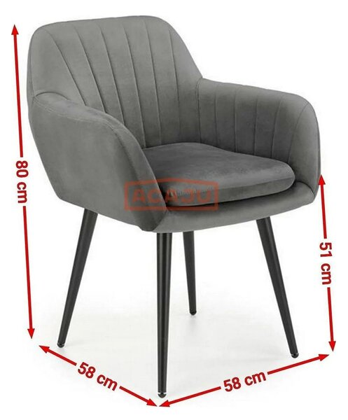 Scaun K429, gri, stofa catifelata/metal, 58x53x80 cm