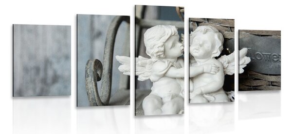 Tablou 5-piese statuete de îngerași pe bancă