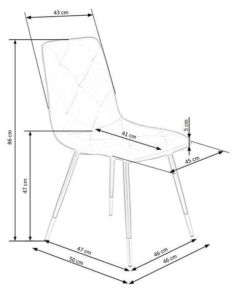 Scaun gri inchis K438, stofa catifelata/metal, 45x50x86 cm