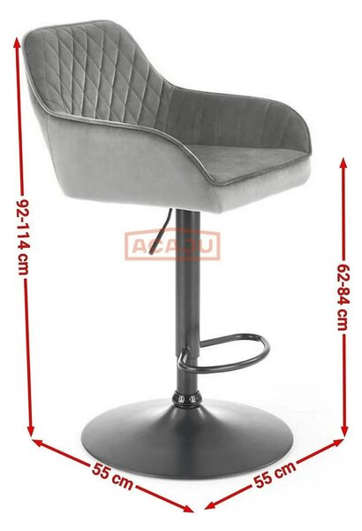 Scaun bar H103, gri - Bluvel 14/negru, stofa catifelata/otel, 55x55x92
