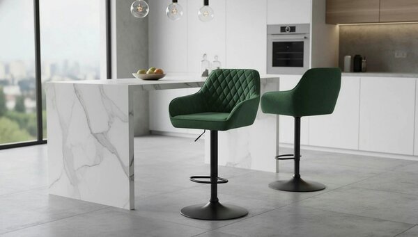 Scaun bar H103, verde inchis/negru, stofa catifelata/otel, 55x55x92/11