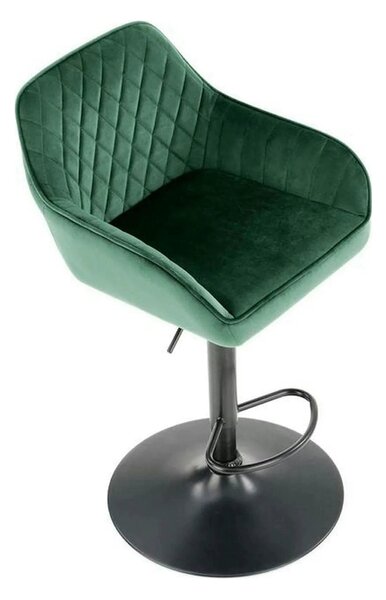 Scaun bar H103, verde inchis/negru, stofa catifelata/otel, 55x55x92/11