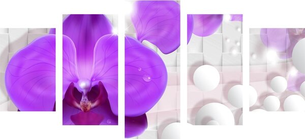 Tablou 5-piese orhidee pe un fundal abstract