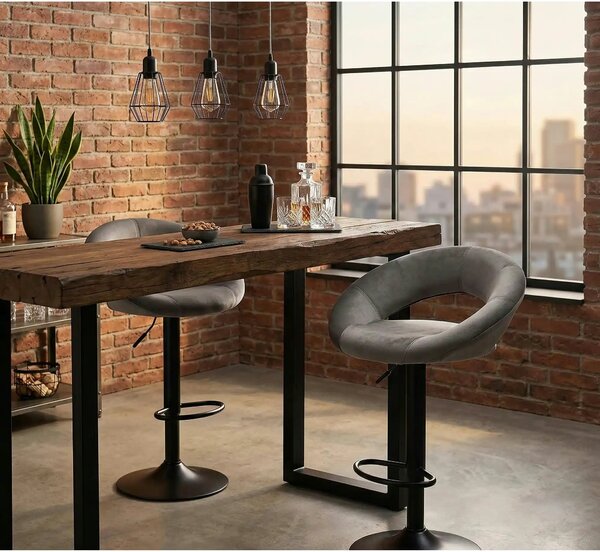 Scaun bar H102, gri - Bluvel14/negru, stofa catifelata/otel, 53x48x78/