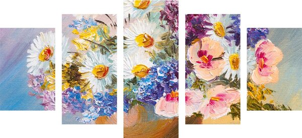 Tablou 5-piese pictură în ulei a florilor de vară