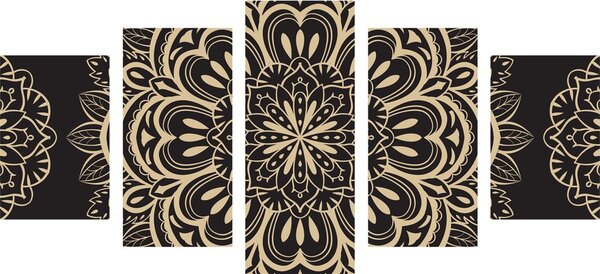 Tablou 5-piese Mandala pe un fundal negru