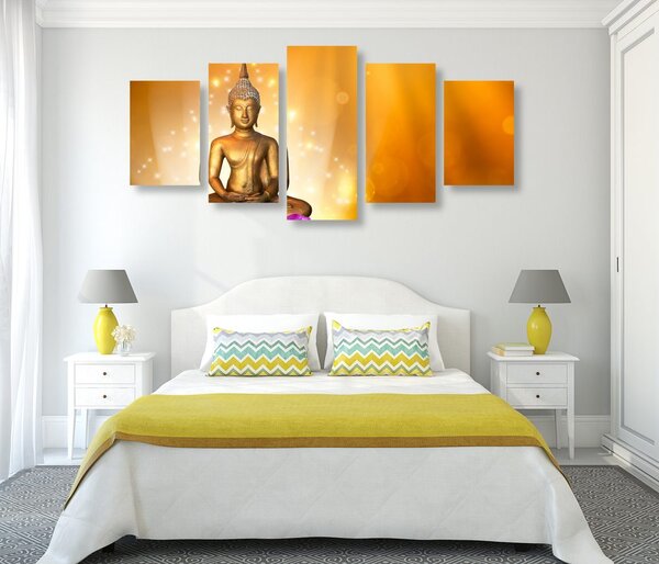Tablou 5-piese statuie Buddha pe o floare de lotus