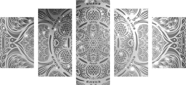 Tablou 5-piese Mandala indiană cu un fundal galactic în design alb-negru