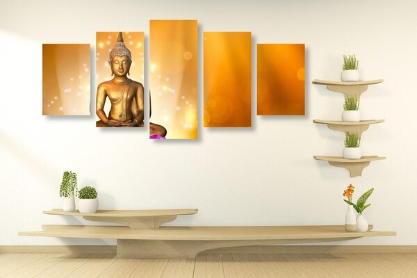 Tablou 5-piese statuie Buddha pe o floare de lotus