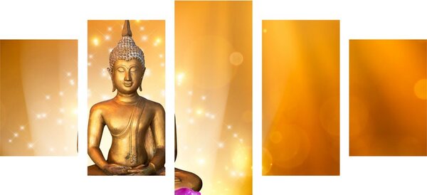 Tablou 5-piese statuie Buddha pe o floare de lotus