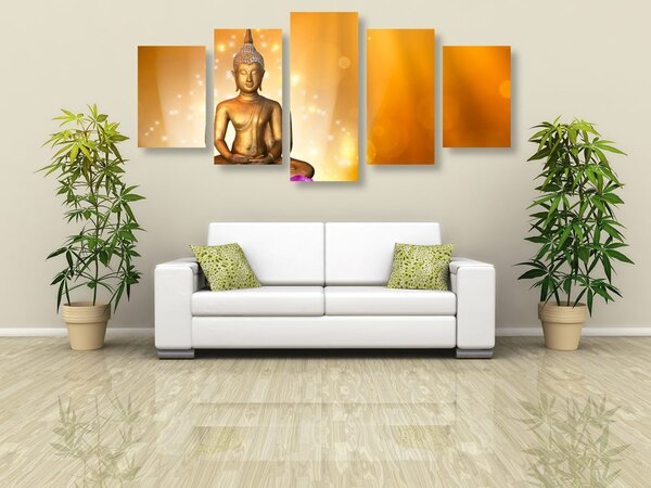 Tablou 5-piese statuie Buddha pe o floare de lotus