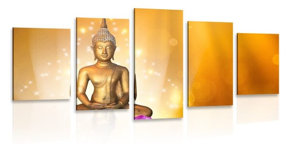 Tablou 5-piese statuie Buddha pe o floare de lotus