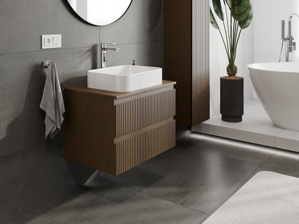 Mexen Rivel, mobilier de baie sub lavoar 70 cm, 2 sertare, canelat, nuc, 91A20-07047-2-BFF86