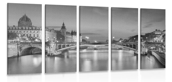 Tablou 5-piese panorama orbitoare ale Parisului în design alb-negru