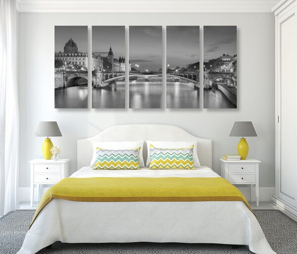 Tablou 5-piese panorama orbitoare ale Parisului în design alb-negru