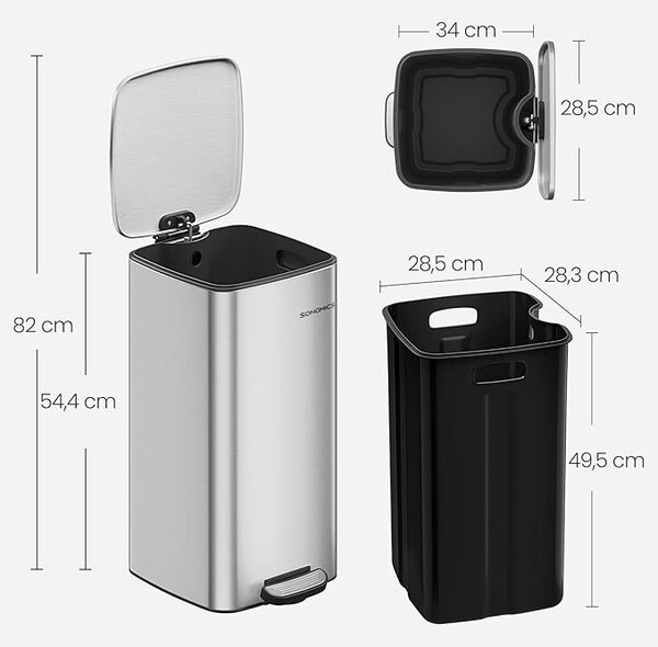 Cos de gunoi reciclabile Gri Songmics 34 x 28.5 x 54.4 cm