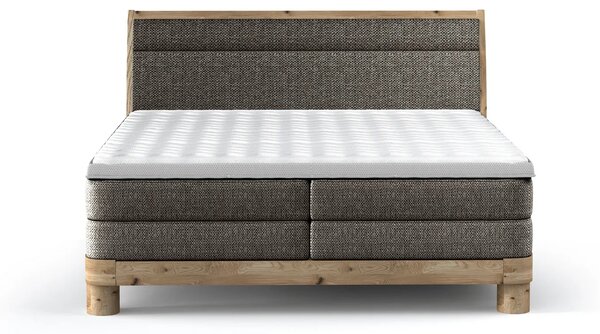 Pat lemn cu tablie tapitata DONNA 160x200, stofa catifelata bej - Shan