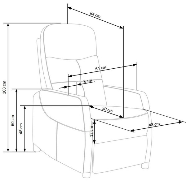 Fotoliu FELIPE 2, stofa catifelata gri - Bluvel 14, 64x84/135x76/103 c