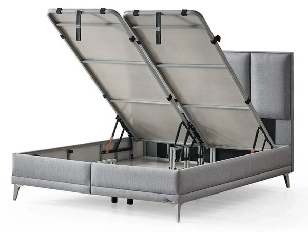 Pat COOL TOUCH 160x200, stofa gri - Noway E1055, cu somiera si spatiu