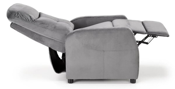 Fotoliu FELIPE 2, stofa catifelata gri - Bluvel 14, 64x84/135x76/103 c