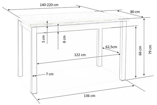 Masa extensibila TIAGO, stejar/negru, 140/220x80x76 cm