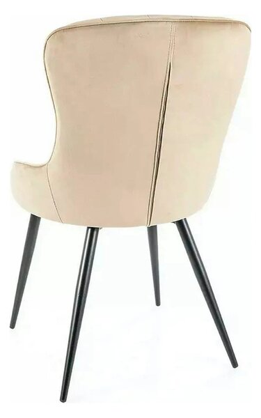 Scaun catifea dining Lotus, bej/negru, stofa/metal, 52x45x91 cm
