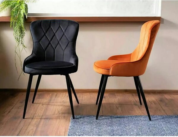 Scaun Lotus, negru, stofa catifelata/metal, 52x45x91 cm