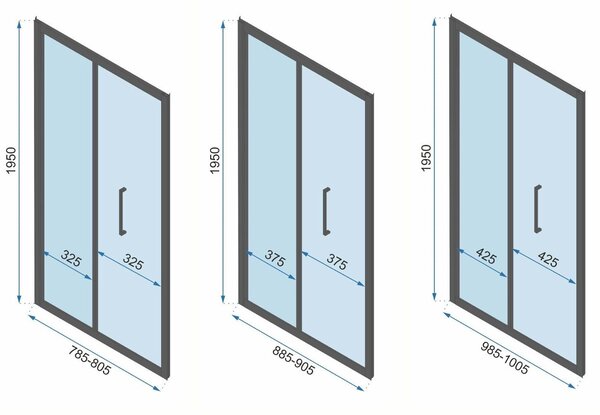 Rea Rapid Swing, cabină de duș cu 3 pereți 100 (uşă) x 100 (perete) x 100 (perete) x 195 cm, sticlă transparentă de 6 mm, profil auriu lucios, KPL-09…