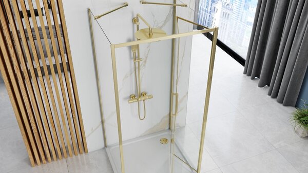 Rea Rapid Swing, cabină de duș cu 3 pereți 100 (uşă) x 100 (perete) x 100 (perete) x 195 cm, sticlă transparentă de 6 mm, profil auriu lucios, KPL-09…