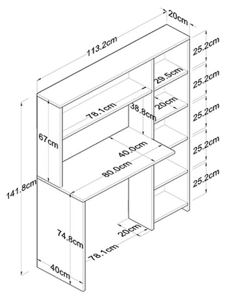 Birou Janson Pakoworld cu bibliotecă, alb, 113.2x40x141.8 cm
