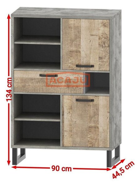 Comoda Bari, stejar nisip/gri, PAL, 90x45x134 cm