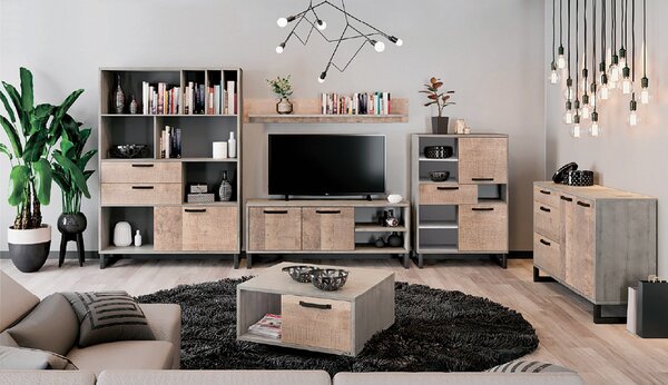 Comoda Bari, stejar nisip/gri, PAL, 90x45x134 cm