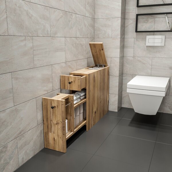 Dulap baie CALENCIA, stejar miere, PAL melaminat, cu 2 sertare, 19x60x