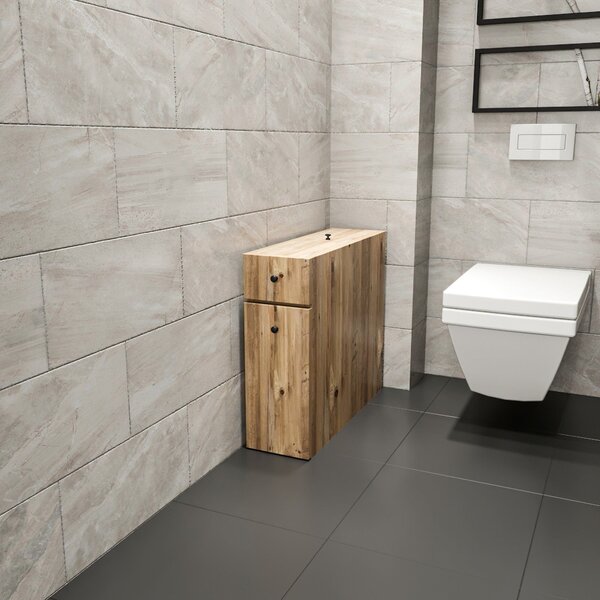 Dulap baie CALENCIA, stejar miere, PAL melaminat, cu 2 sertare, 19x60x