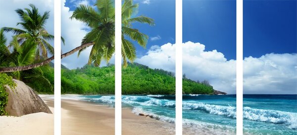 Tablou 5-piese plajă frumoasă pe insula Seychelles