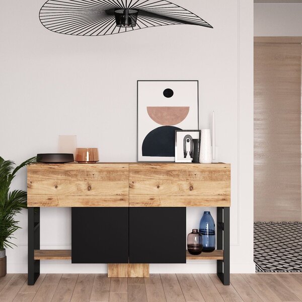 Comoda ML25 - A, pin atlantic/negru, PAL melaminat/metal, 139x43x84 cm