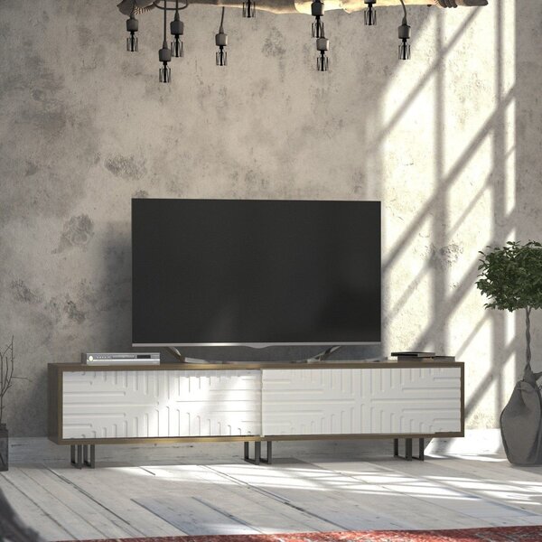 Comoda TV Askal, stejar/alb, PAL melaminat/metal, 180x35x47 cm