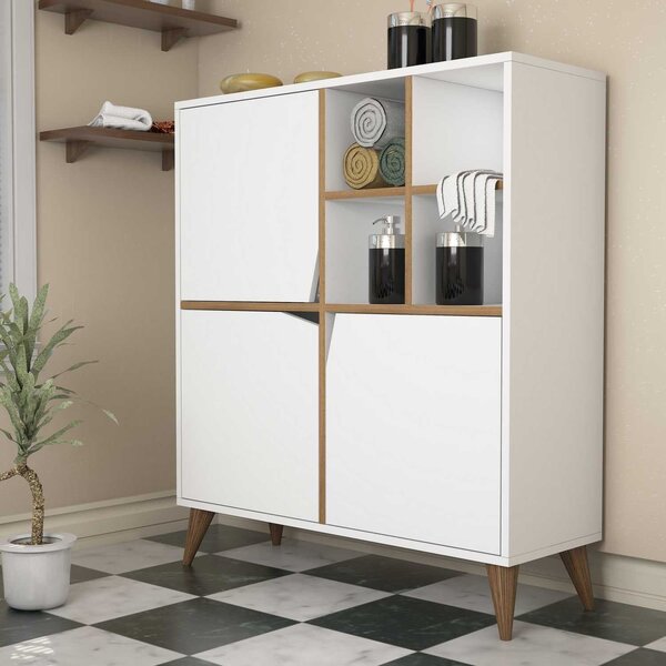 Dulap baie PULSE, alb/nuc, PAL melaminat, cu 3 usi, 100x30x115 cm