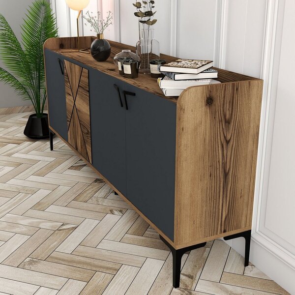 Comoda dubla Venedik, din PAL melaminat, nuc/gri antracit, 180x35x78 c