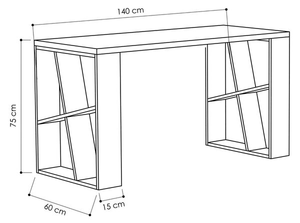 Masa birou HONEY, alb/gri antracit, PAL melaminat, 140x60x75 cm