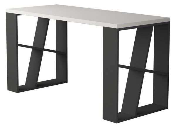 Masa birou HONEY, alb/gri antracit, PAL melaminat, 140x60x75 cm