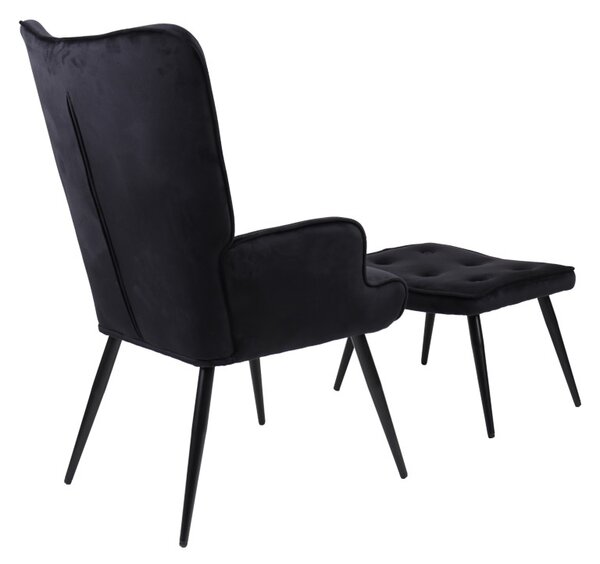 Fotoliu cu taburet picioare Siella Negru 59x67x94 cm