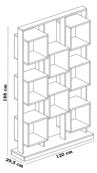 Biblioteca EDGE, alb/negru, PAL melaminat, 120x30x188 cm